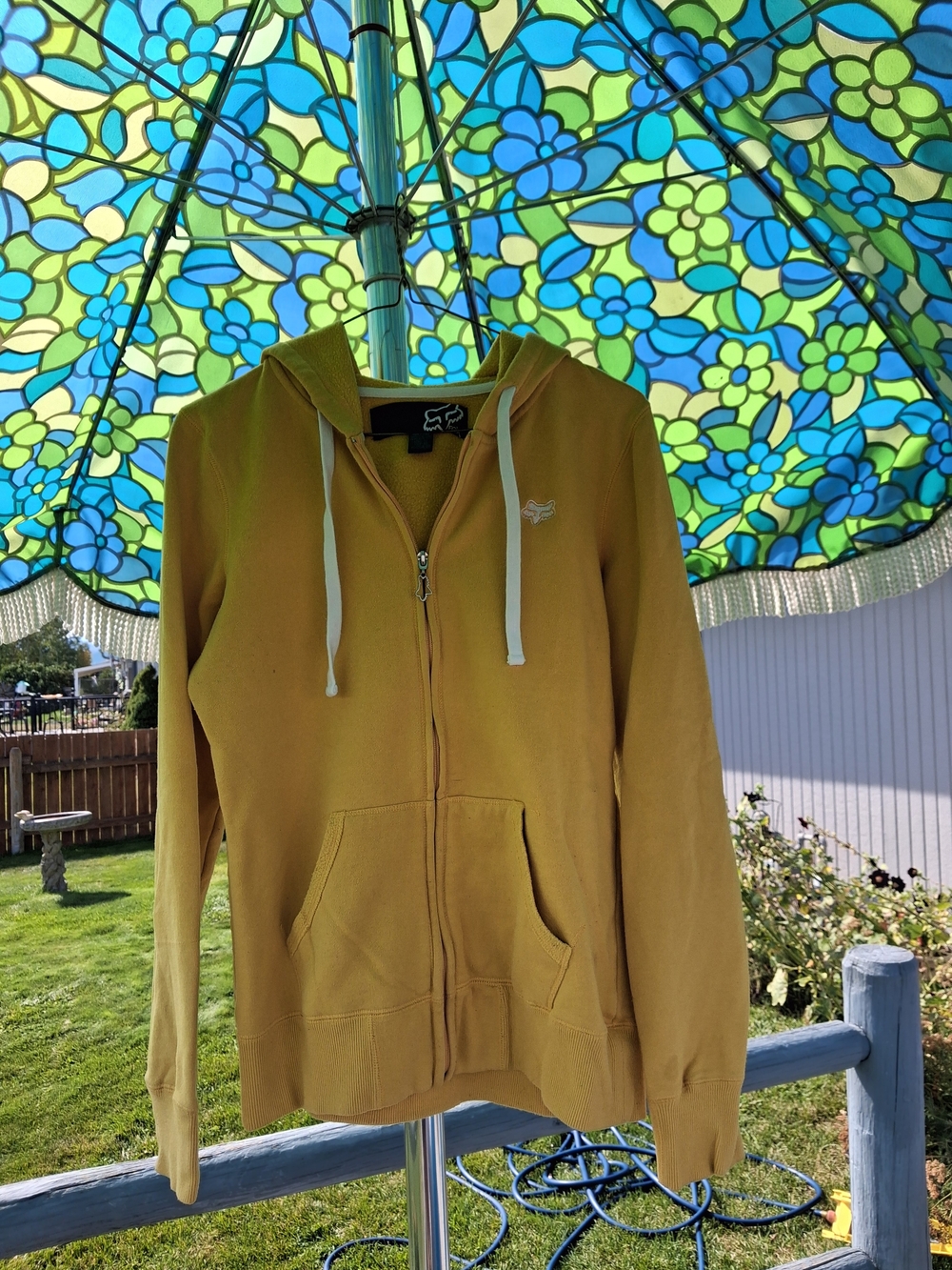 Fox Yellow Full-Zip Hoodie with White Drawstrings